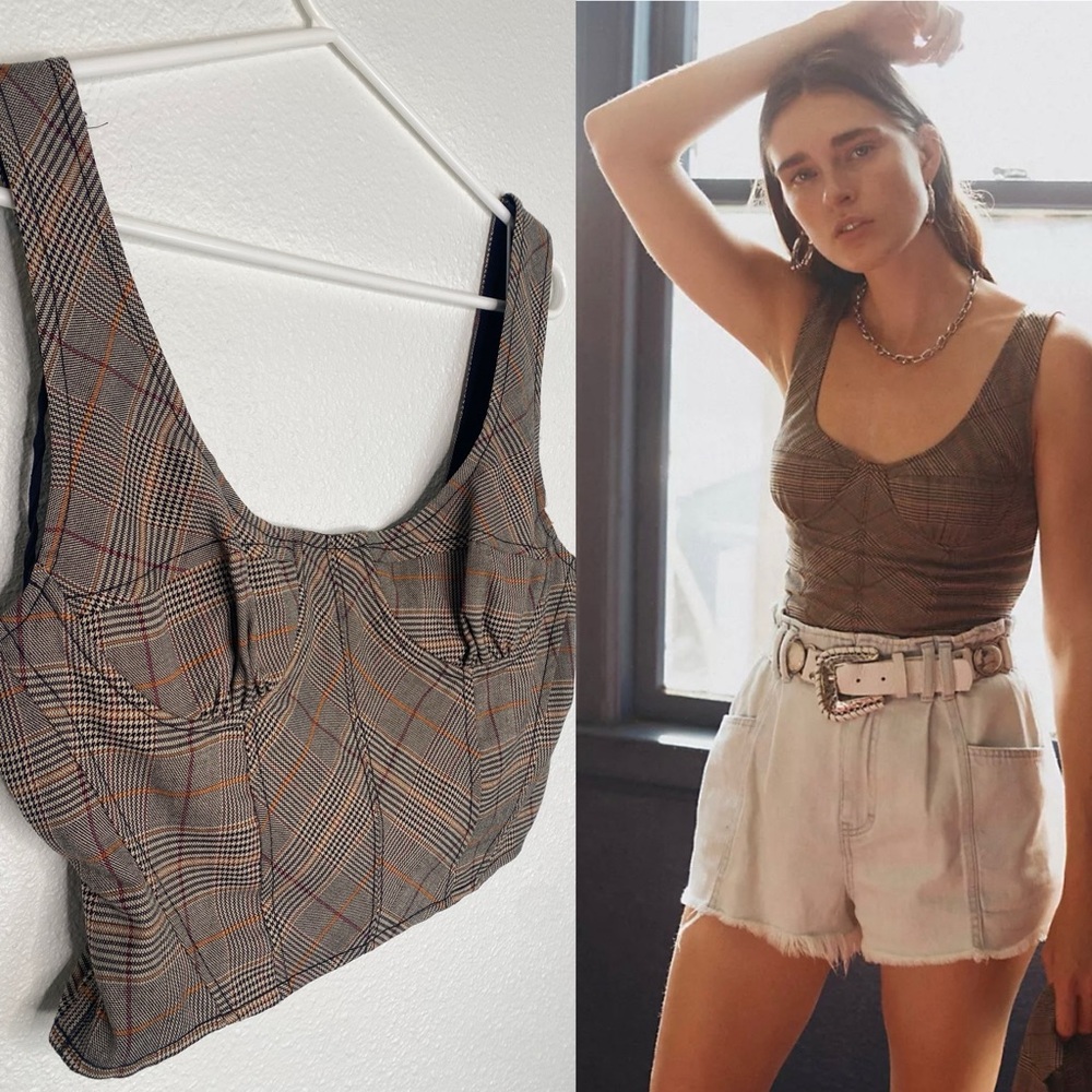 Free People Tara Plaid Corset Top S NWT Vintage Color Vibes Chic Street Wear